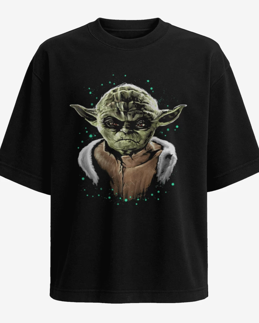 Polera Oversize Negro de Yoda full color