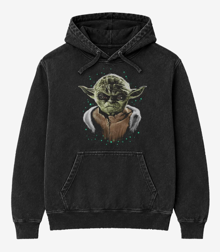 Poleron Canguro Acid Wash Negro de Yoda full color