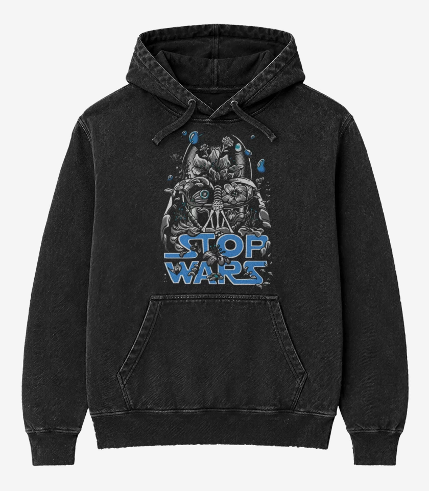 Poleron Canguro Acid Wash Negro de Stop Wars 2