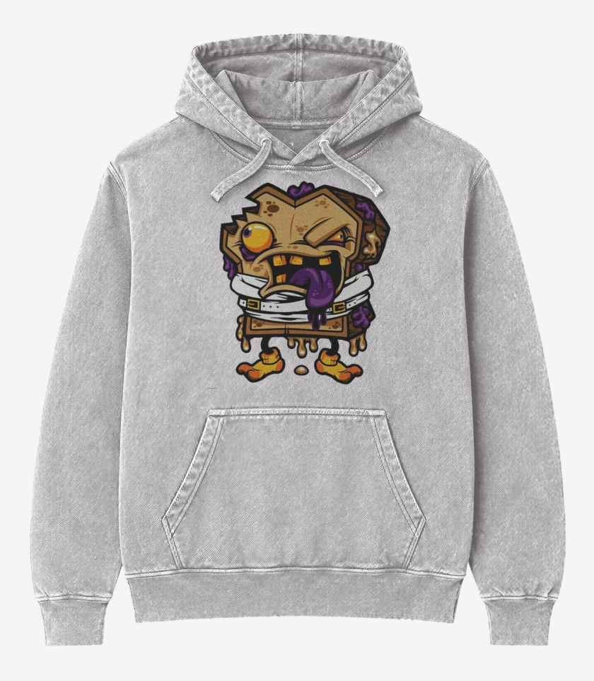 Poleron Canguro Acid Wash Gris Melange de Sanguche