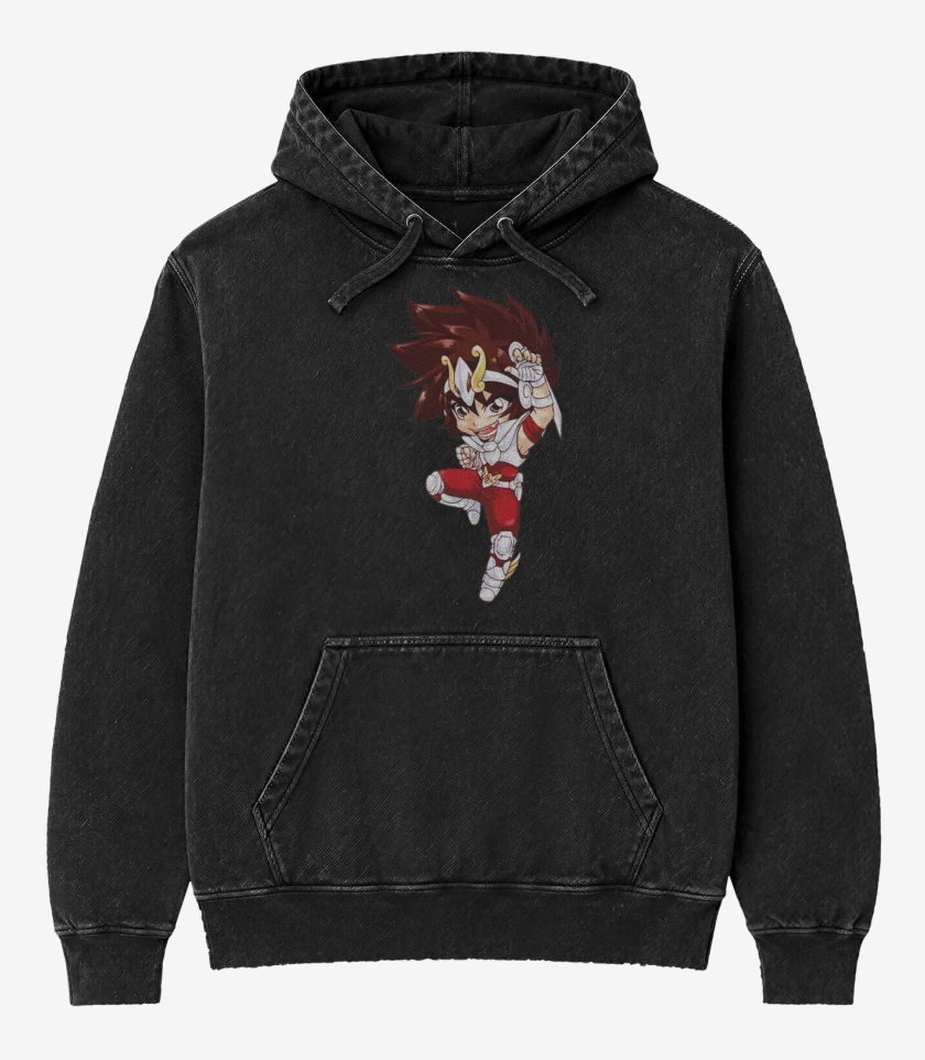 Poleron Canguro Acid Wash Negro de Seiya full color