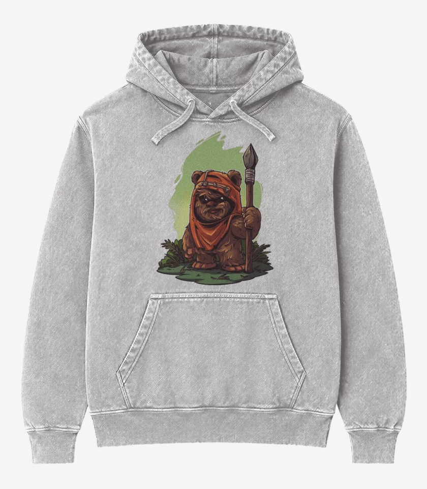 Poleron Canguro Acid Wash Gris Melange de Chibi Ewok