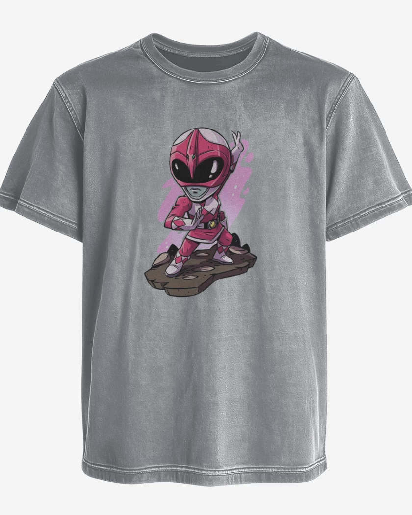 Polera desgastada Gris Melange de Pink ranger