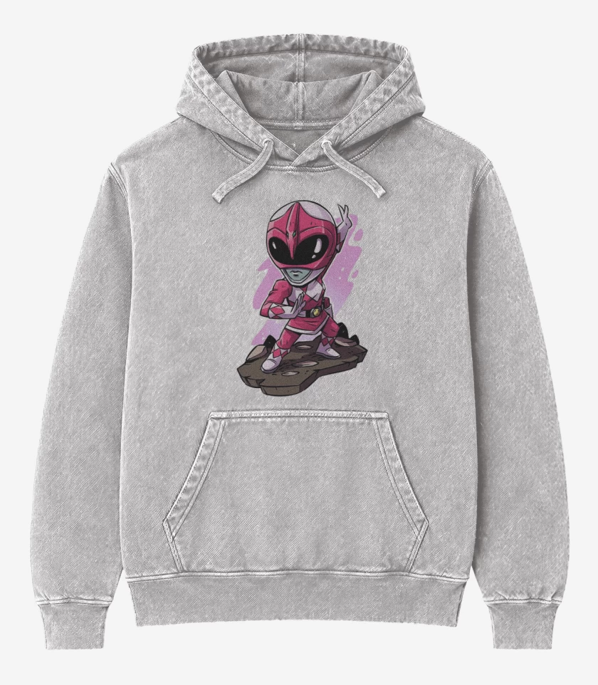 Poleron Canguro Acid Wash Gris Melange de Pink ranger
