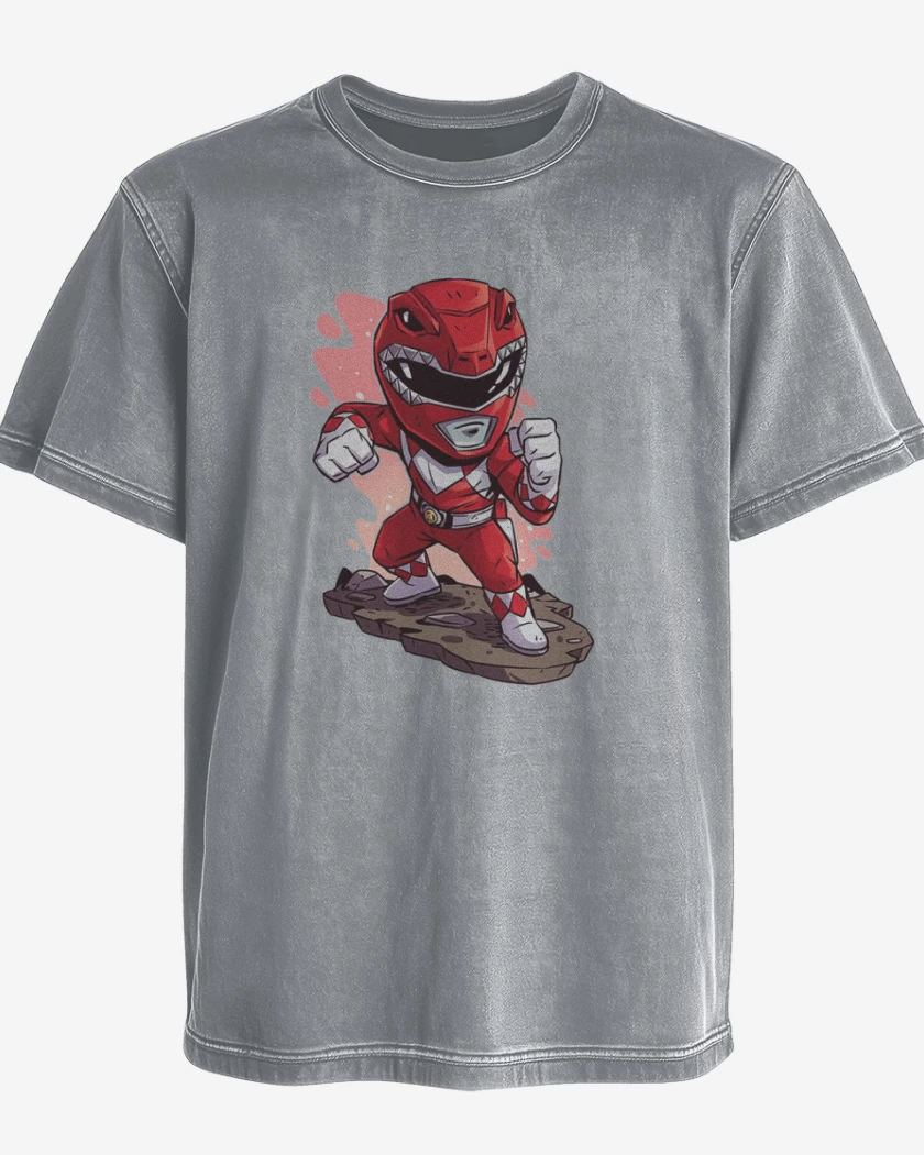 Polera desgastada Gris Melange de Chibi red ranger