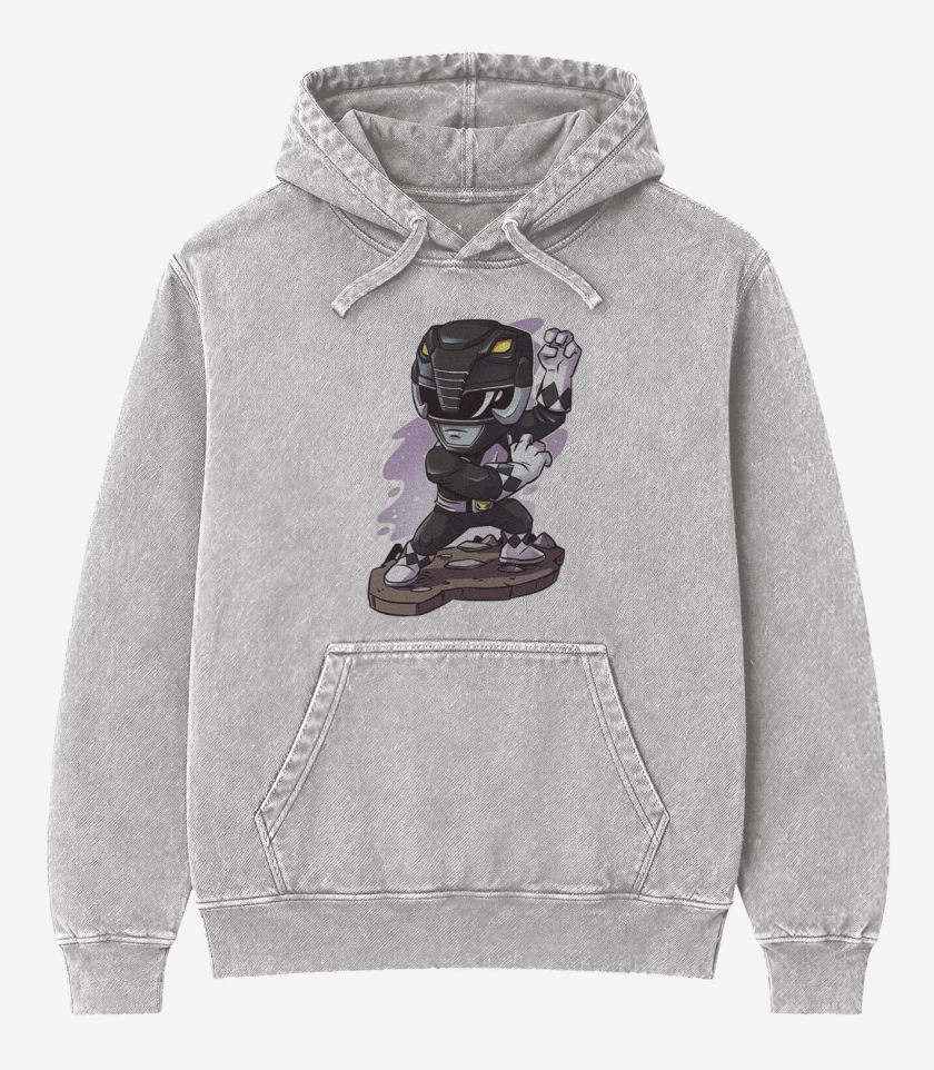 Poleron Canguro Acid Wash Gris Melange de Black ranger Chib