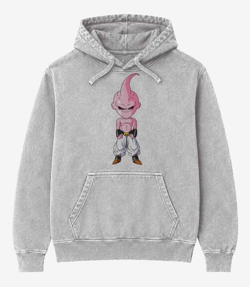 Poleron Canguro Acid Wash Gris Melange de Majin boo full color
