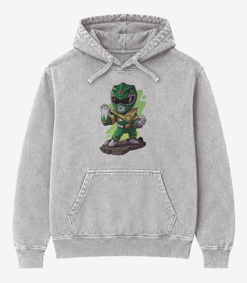 Poleron Canguro Acid Wash Gris Melange de Green ranger