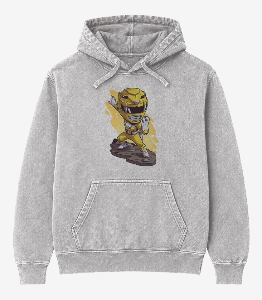 Poleron Canguro Acid Wash Gris Melange de Yellow ranger