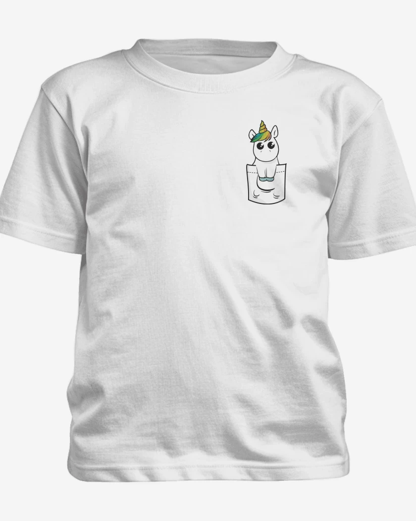 Polera de niño Blanco de Unicornio de bolsillo