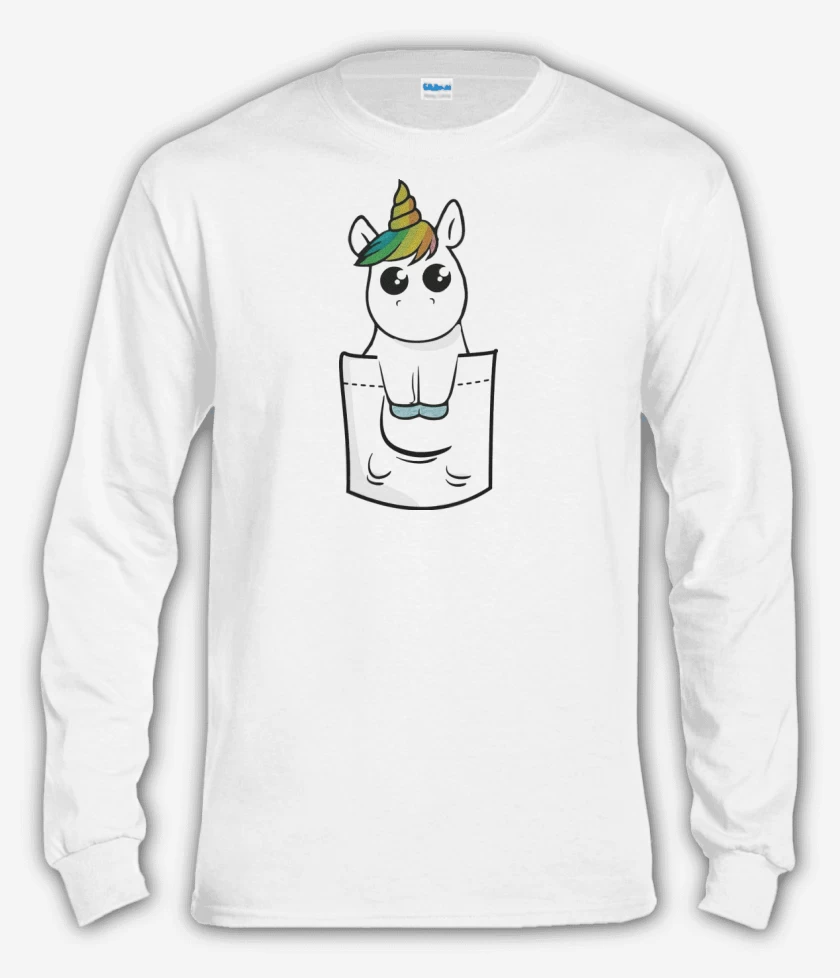 Polera manga larga Blanco de Unicornio de bolsillo
