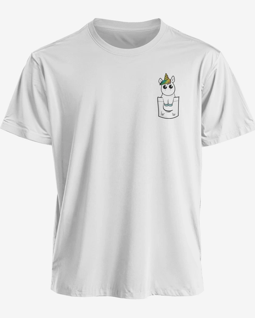 Polera premium Blanco de Unicornio de bolsillo