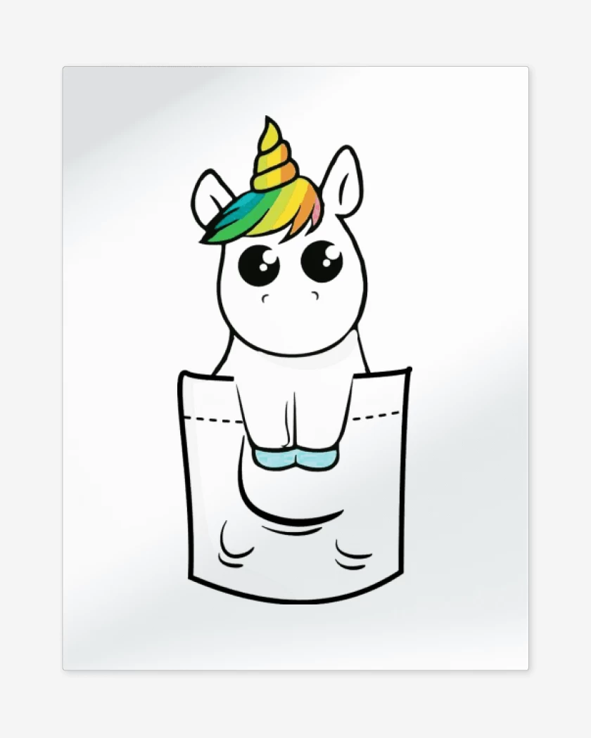 Print metalico Blanco de Unicornio de bolsillo