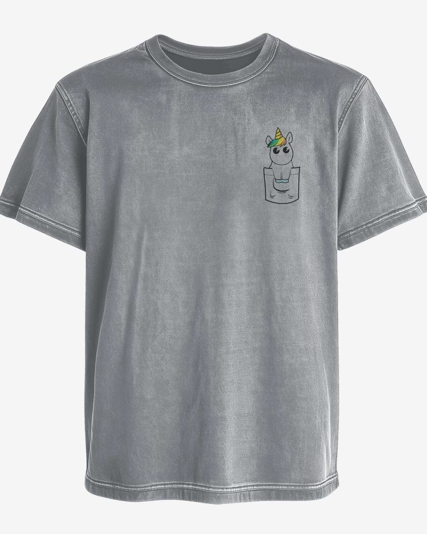 Polera desgastada Gris Melange de Unicornio de bolsillo