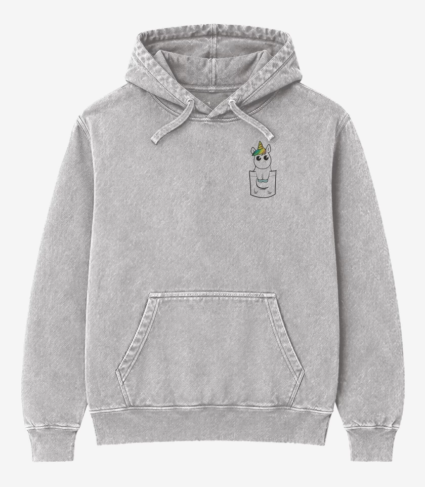 Poleron Canguro Acid Wash Gris Melange de Unicornio de bolsillo