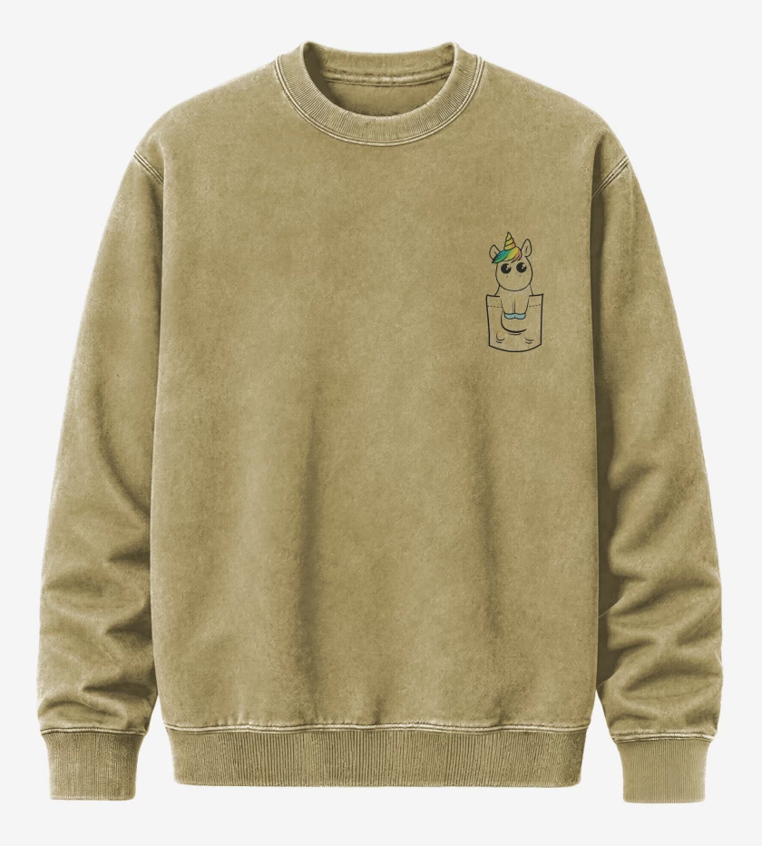Poleron Polo Acid Wash Beige de Unicornio de bolsillo