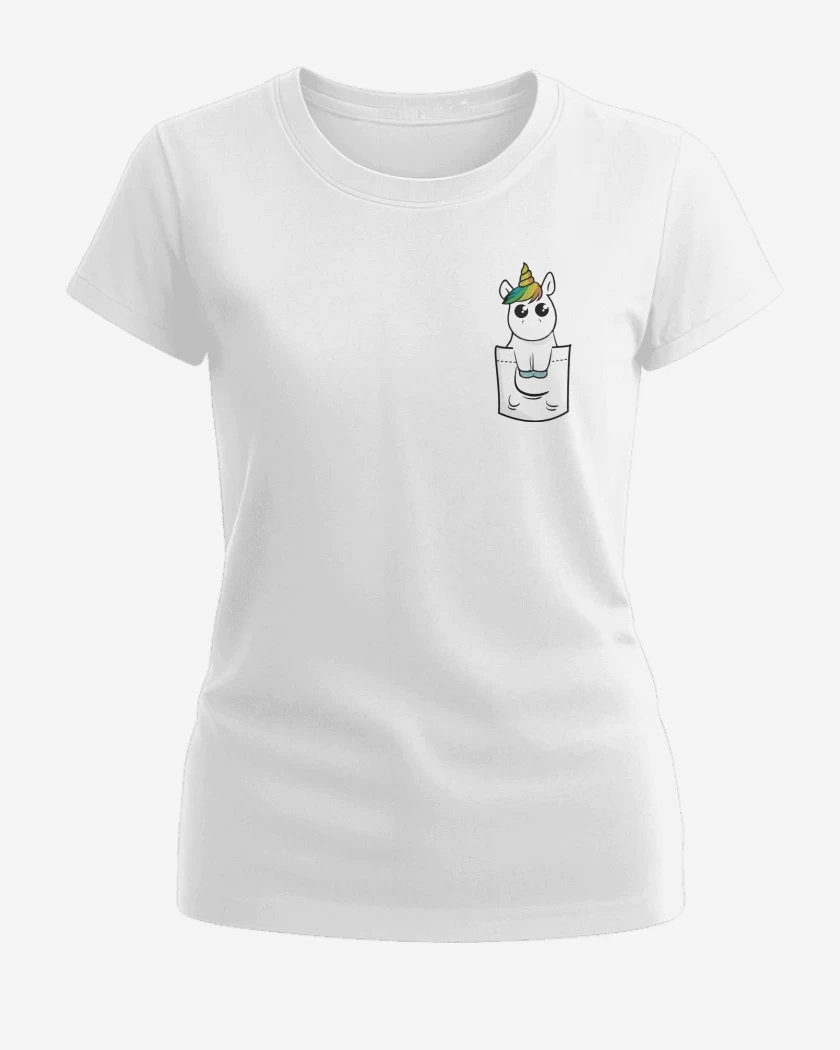 Polera de Mujer Blanco de Unicornio de bolsillo