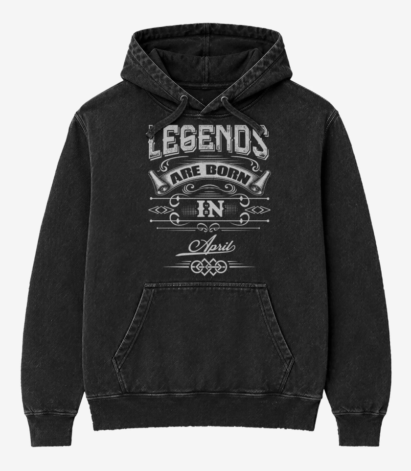 Poleron Canguro Acid Wash Negro de Legends are born in april