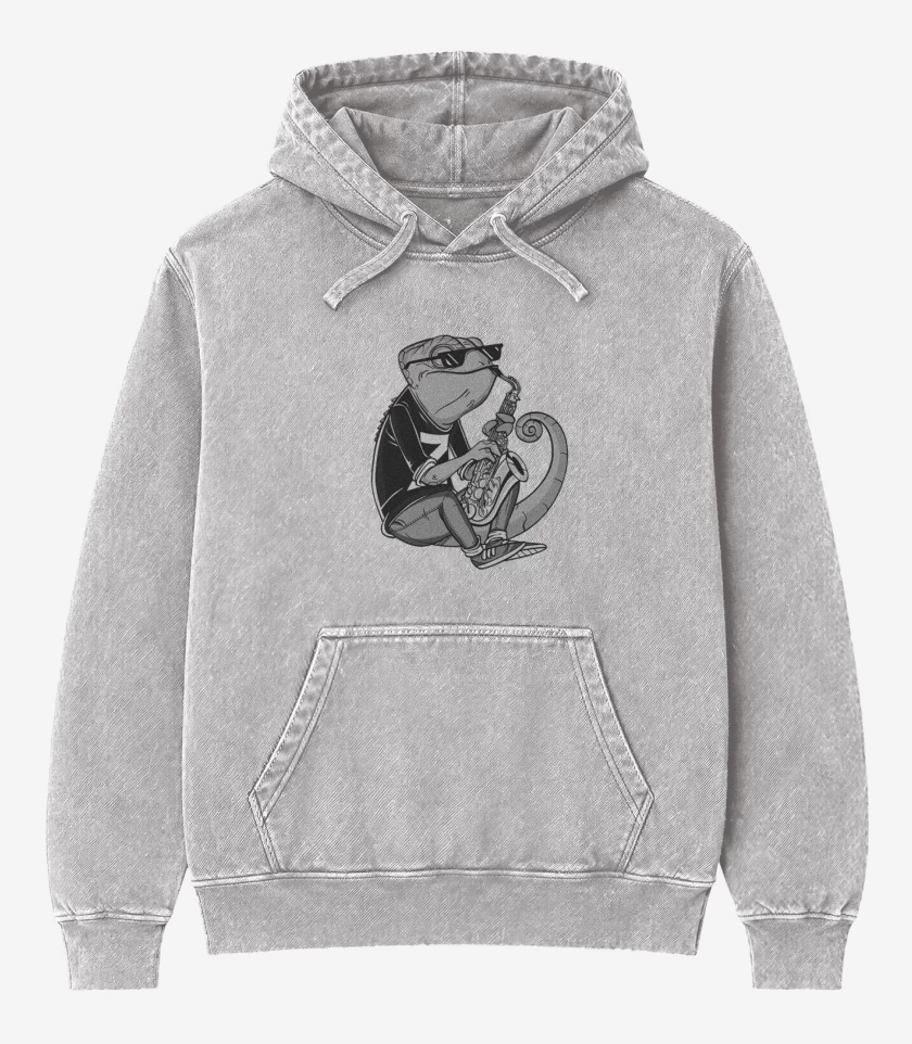 Poleron Canguro Acid Wash Gris Melange de Camaleon