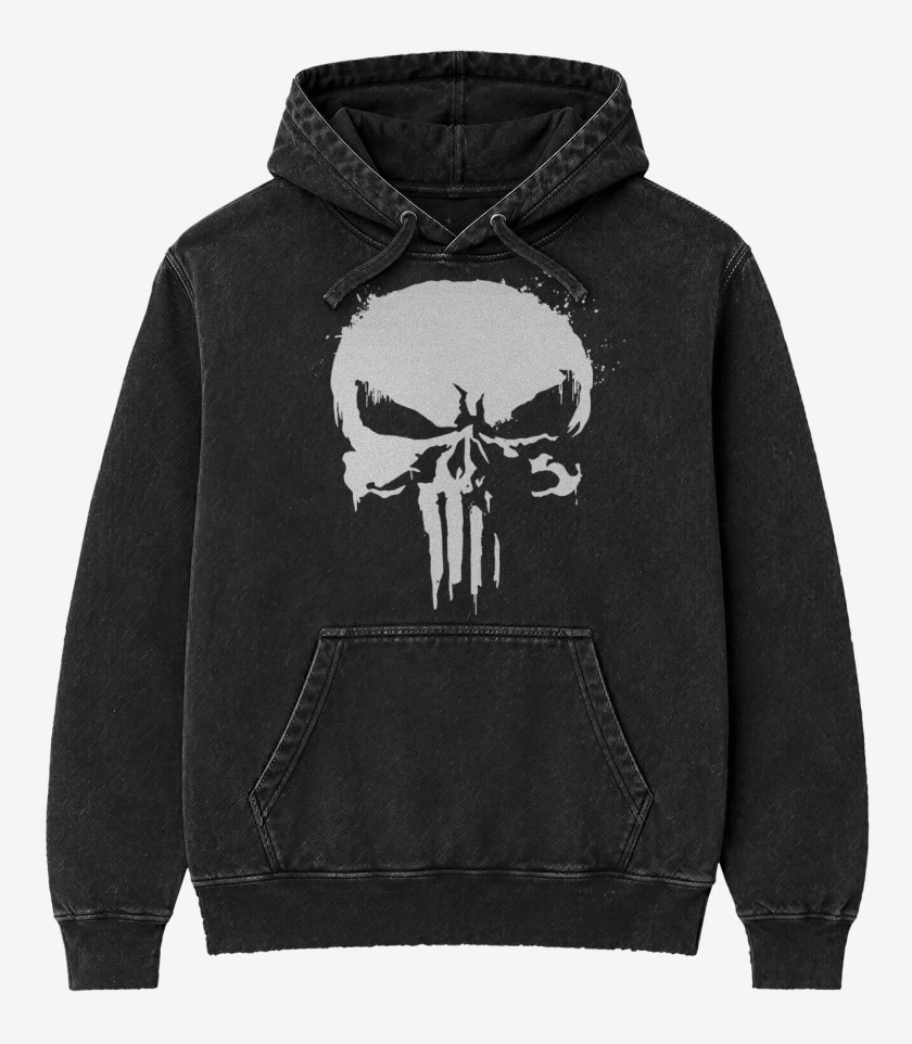 Poleron Canguro Acid Wash Negro de El que castiga