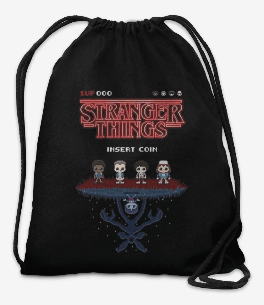 Mochila Negro de Stranger things 8 bits
