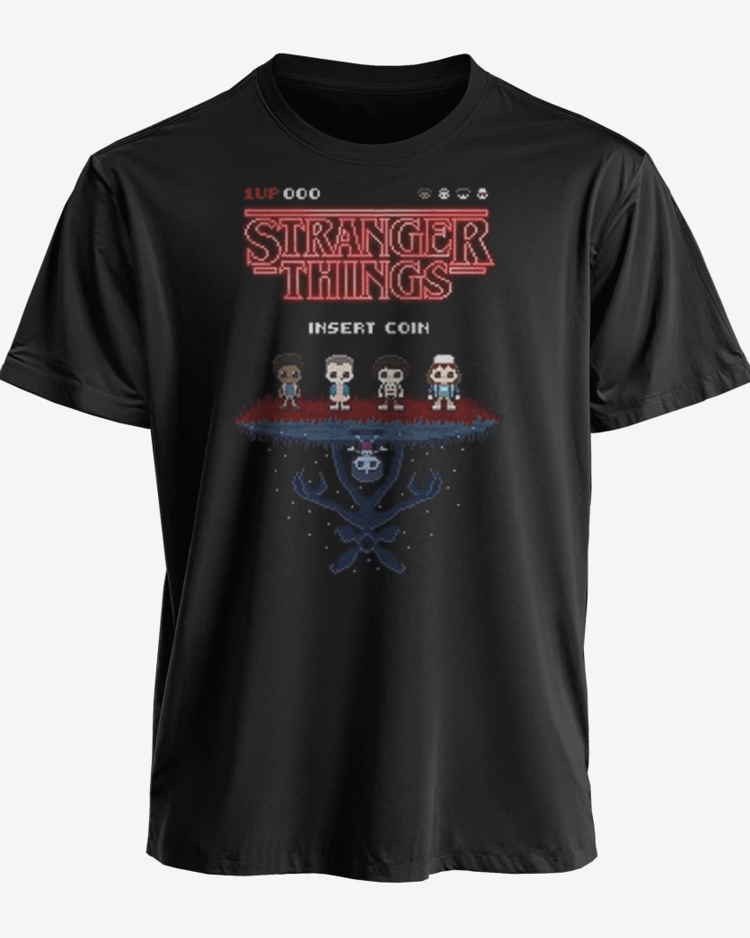 Polera premium Negro de Stranger things 8 bits