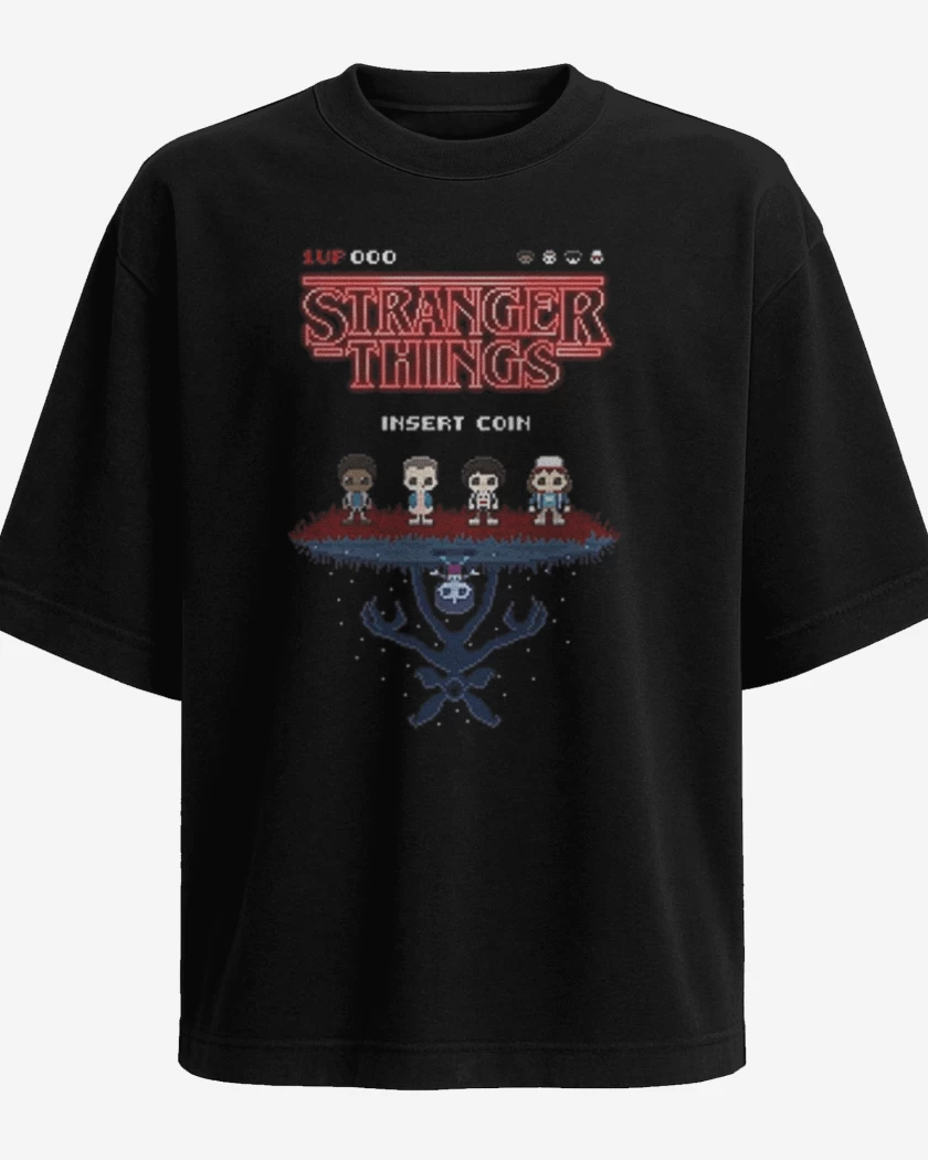 Polera Oversize Negro de Stranger things 8 bits