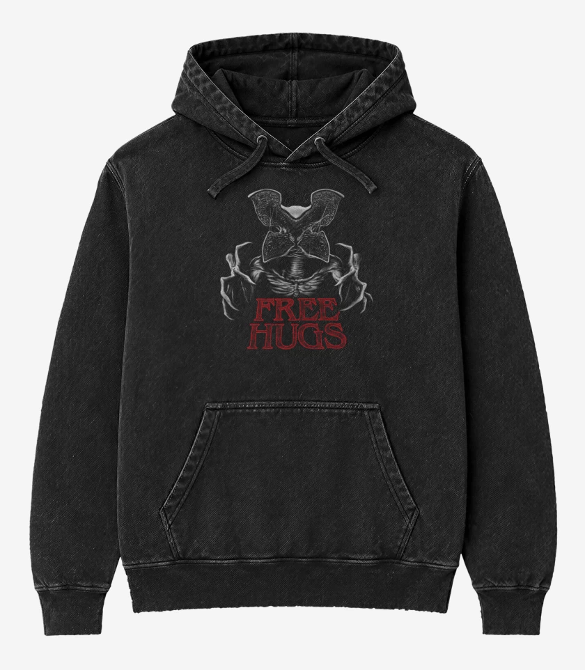 Poleron Canguro Acid Wash Negro de Free hugs