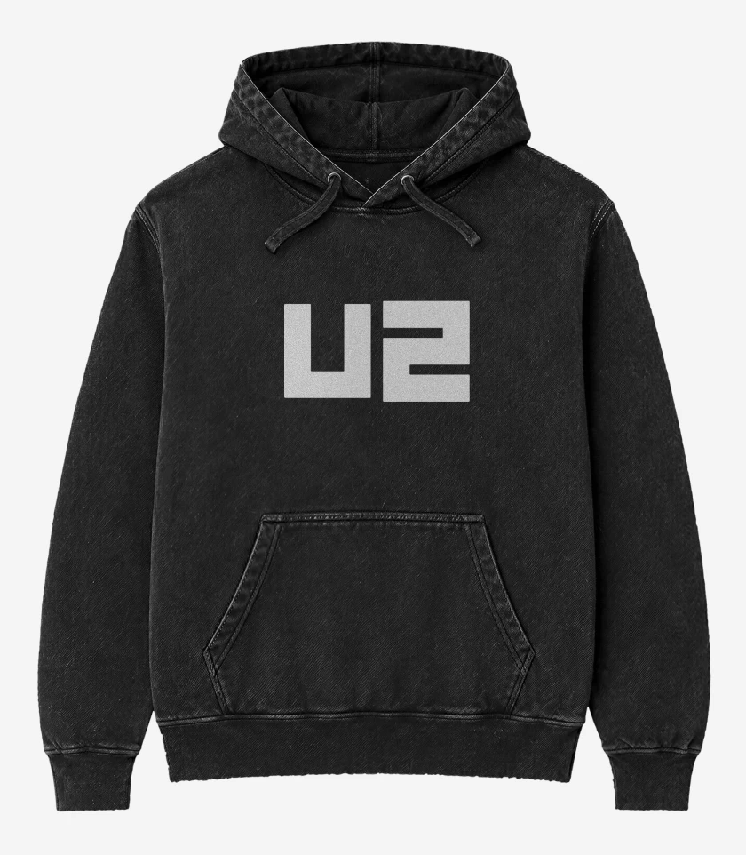 Poleron Canguro Acid Wash Negro de u2