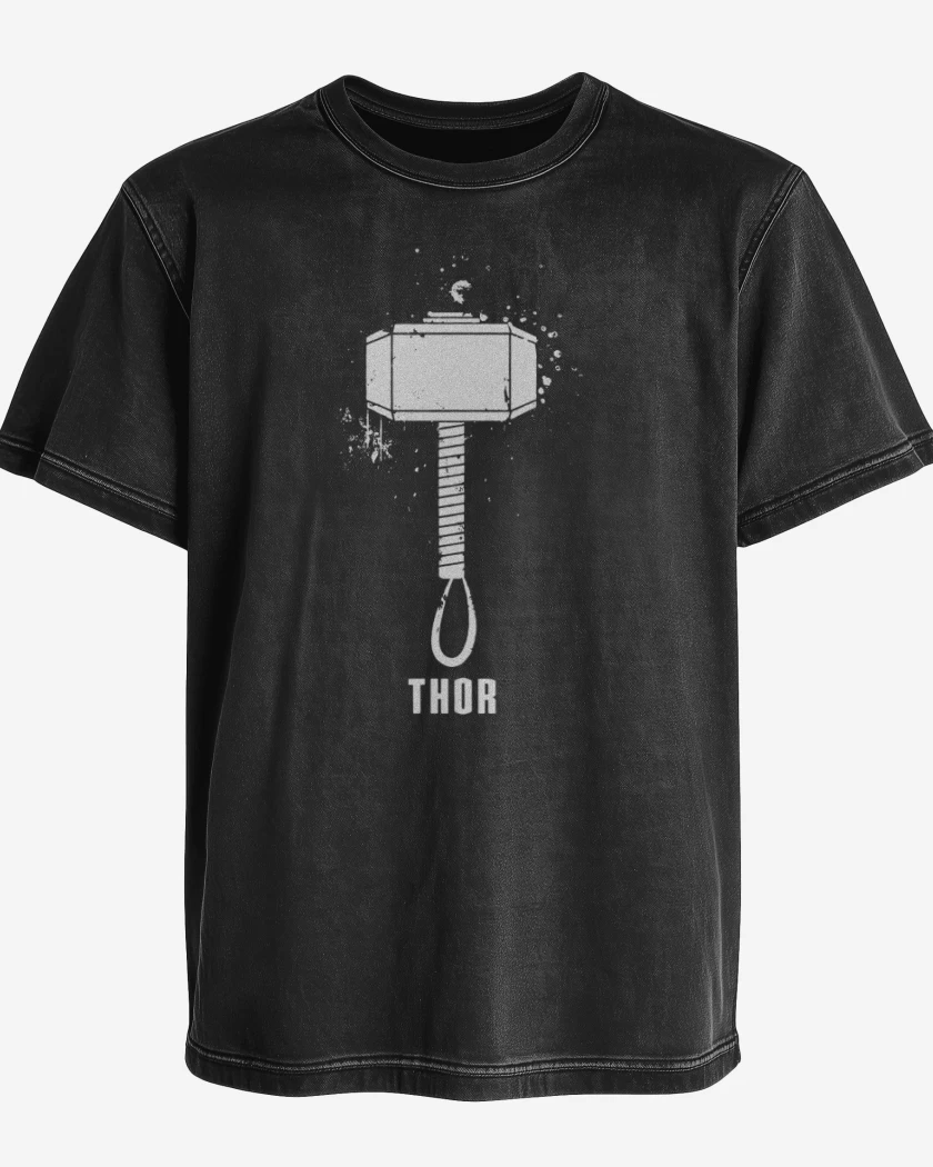 Polera desgastada Negro de Martillo de thor