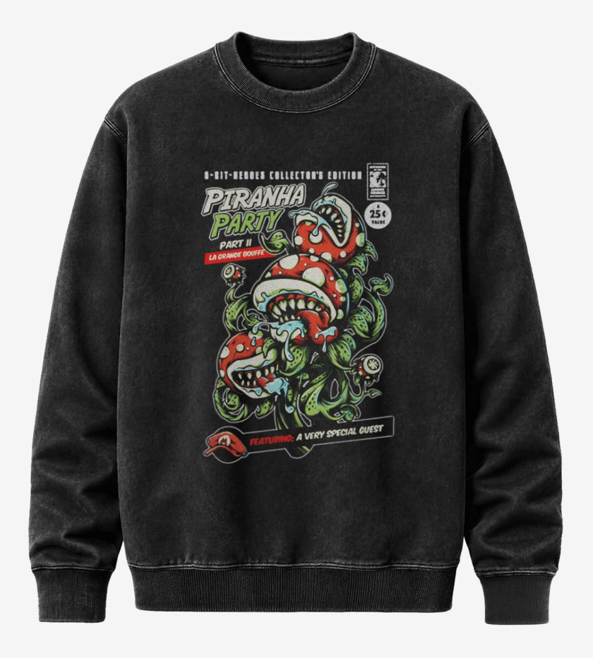 Poleron Polo Acid Wash Negro de Piranha Party