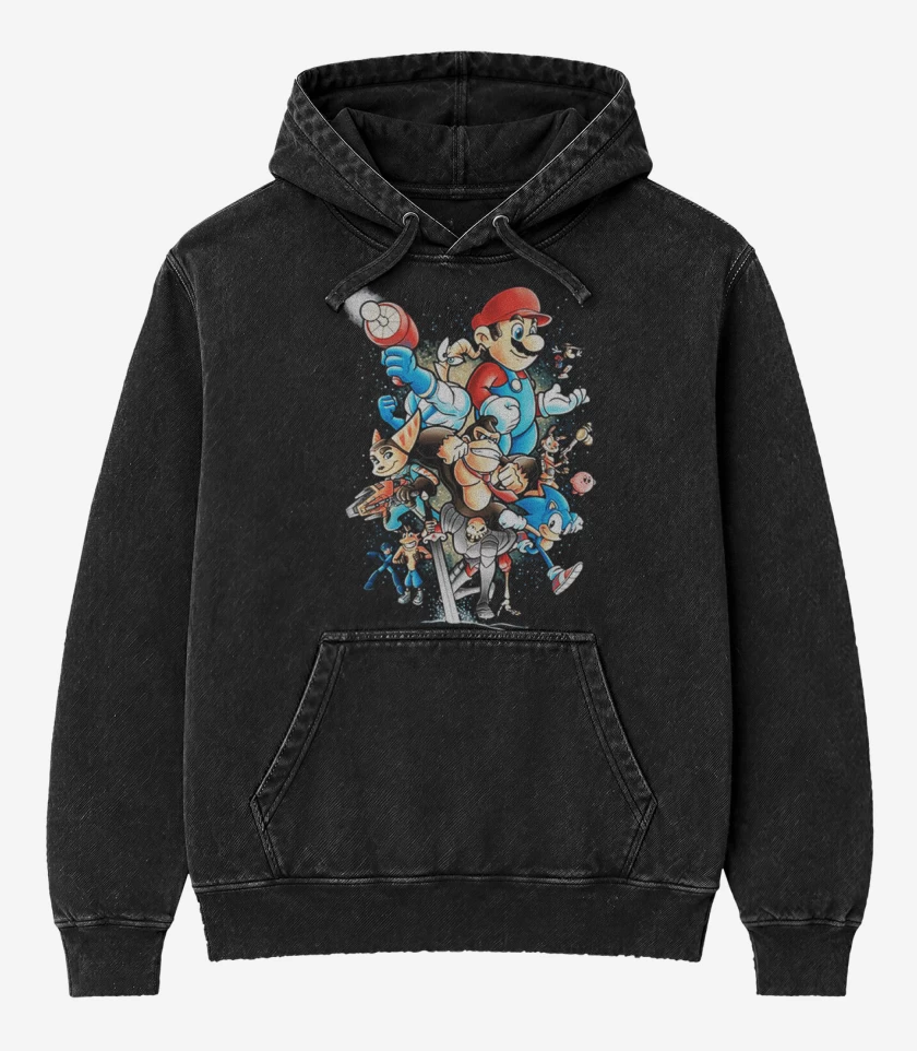 Poleron Canguro Acid Wash Negro de Juegos infancia
