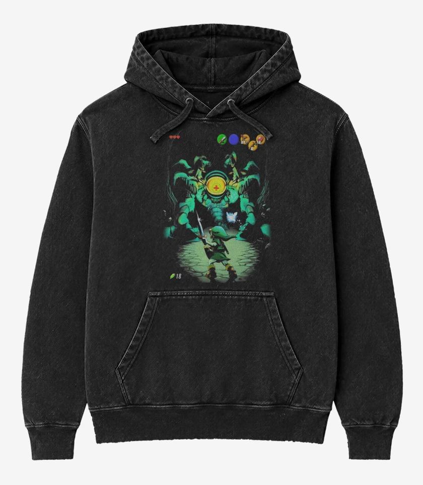 Poleron Canguro Acid Wash Negro de Zelda arañita