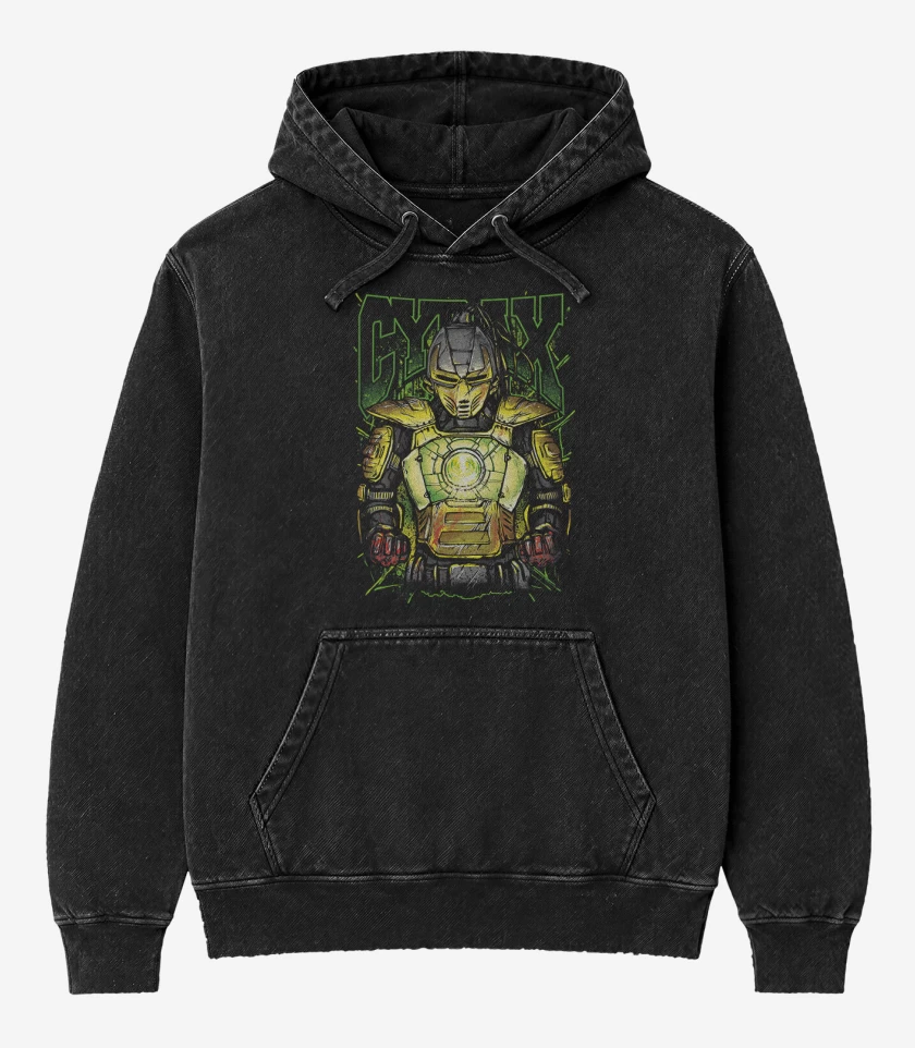 Poleron Canguro Acid Wash Negro de Cyrax