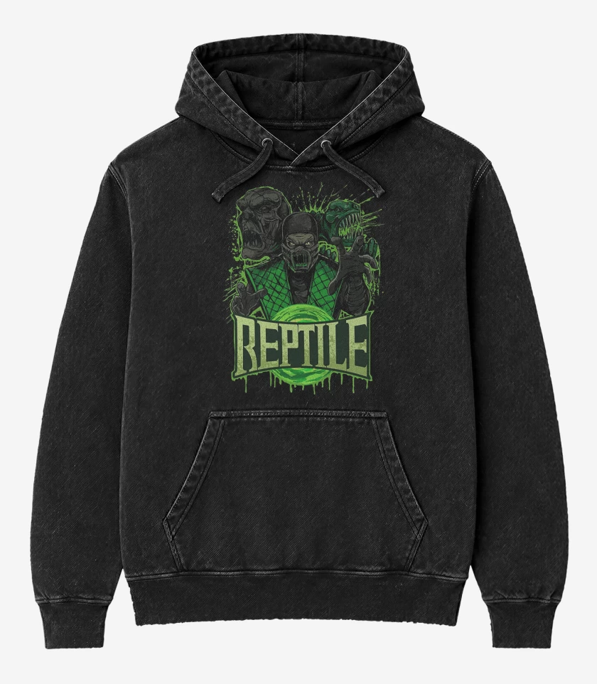Poleron Canguro Acid Wash Negro de El reptil