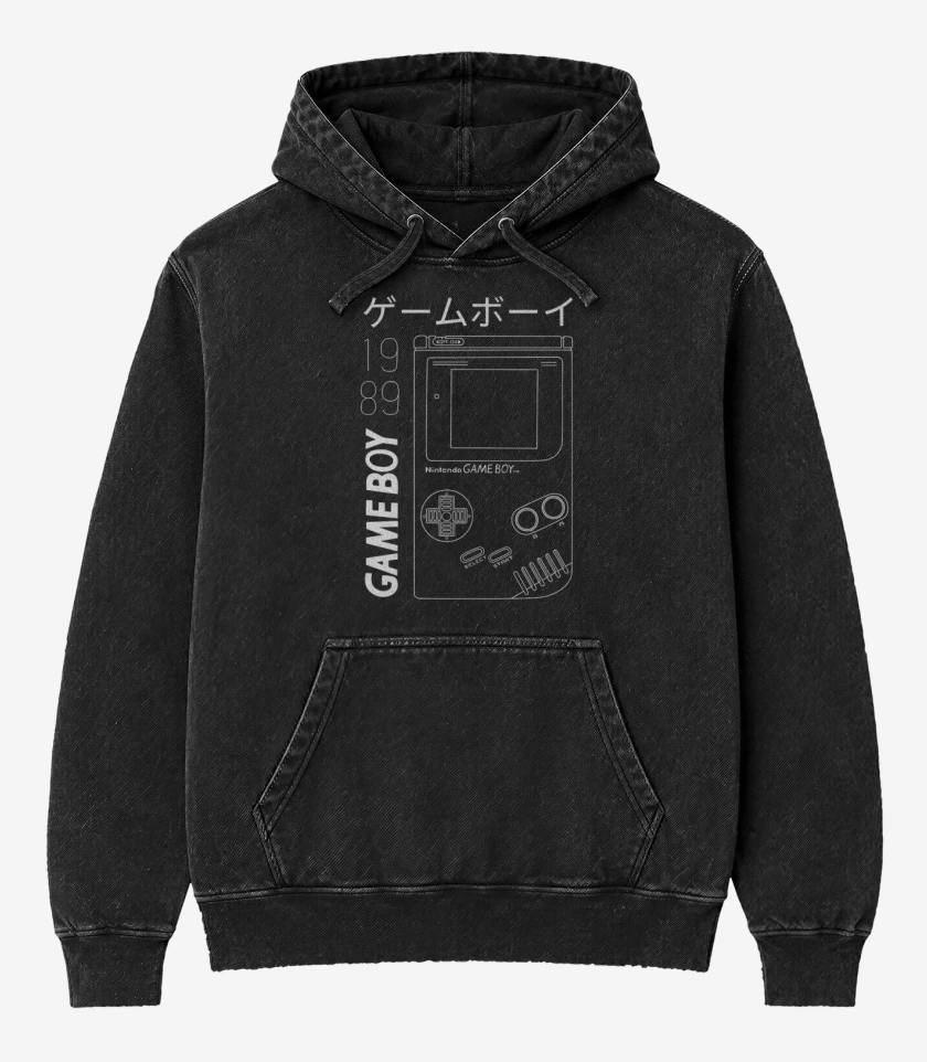 Poleron Canguro Acid Wash Negro de Game boy