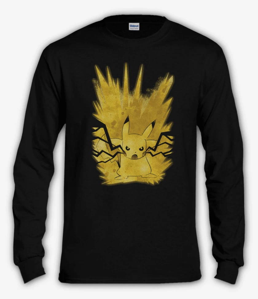 Polera manga larga Negro de Pikachu impactrueno