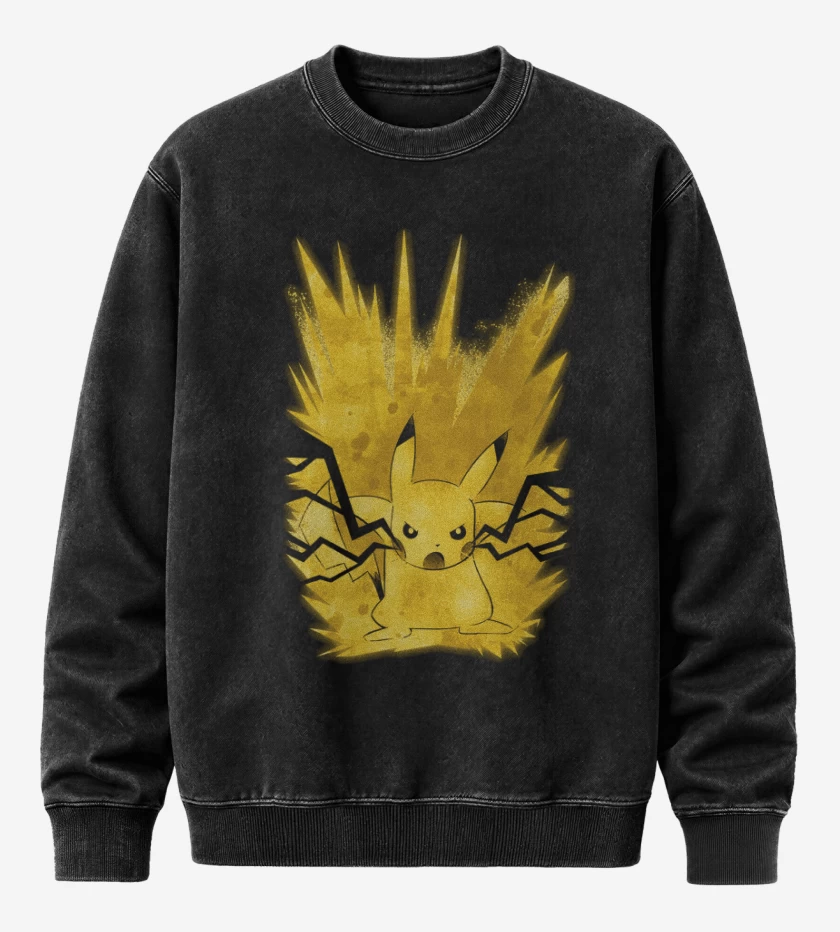 Poleron Polo Acid Wash Negro de Pikachu impactrueno
