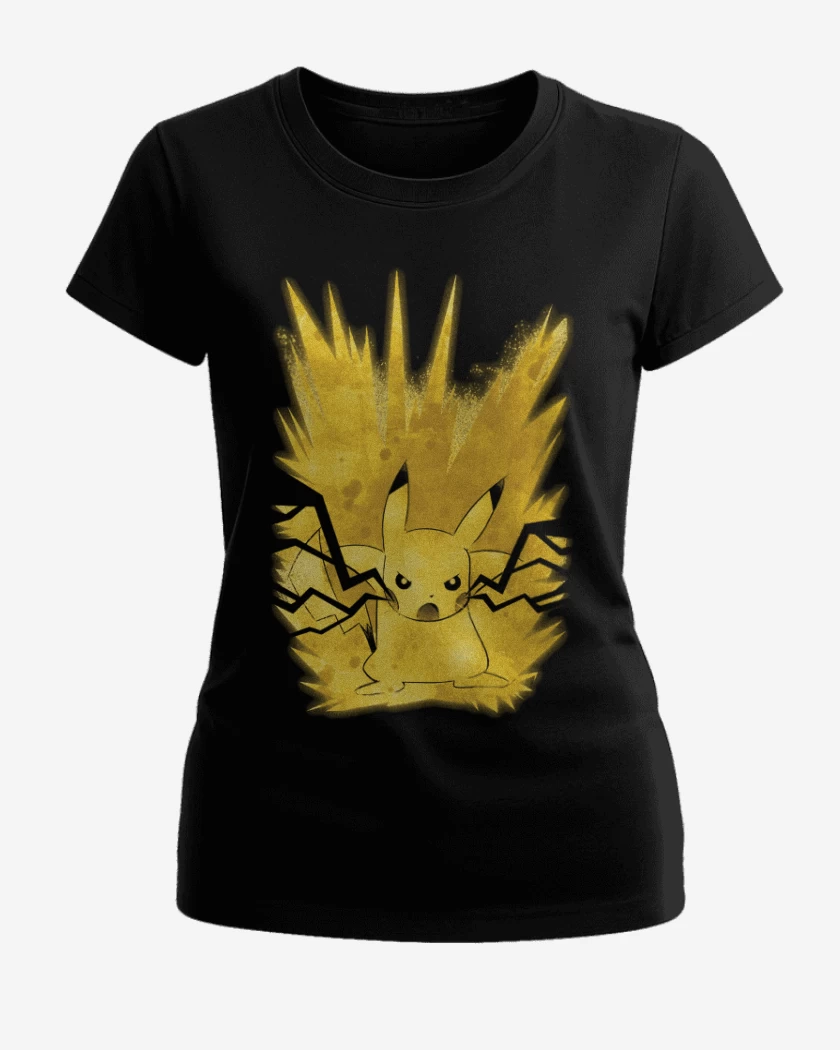 Polera de Mujer Negro de Pikachu impactrueno