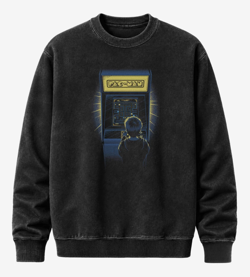 Poleron Polo Acid Wash Negro de Arcade pac man