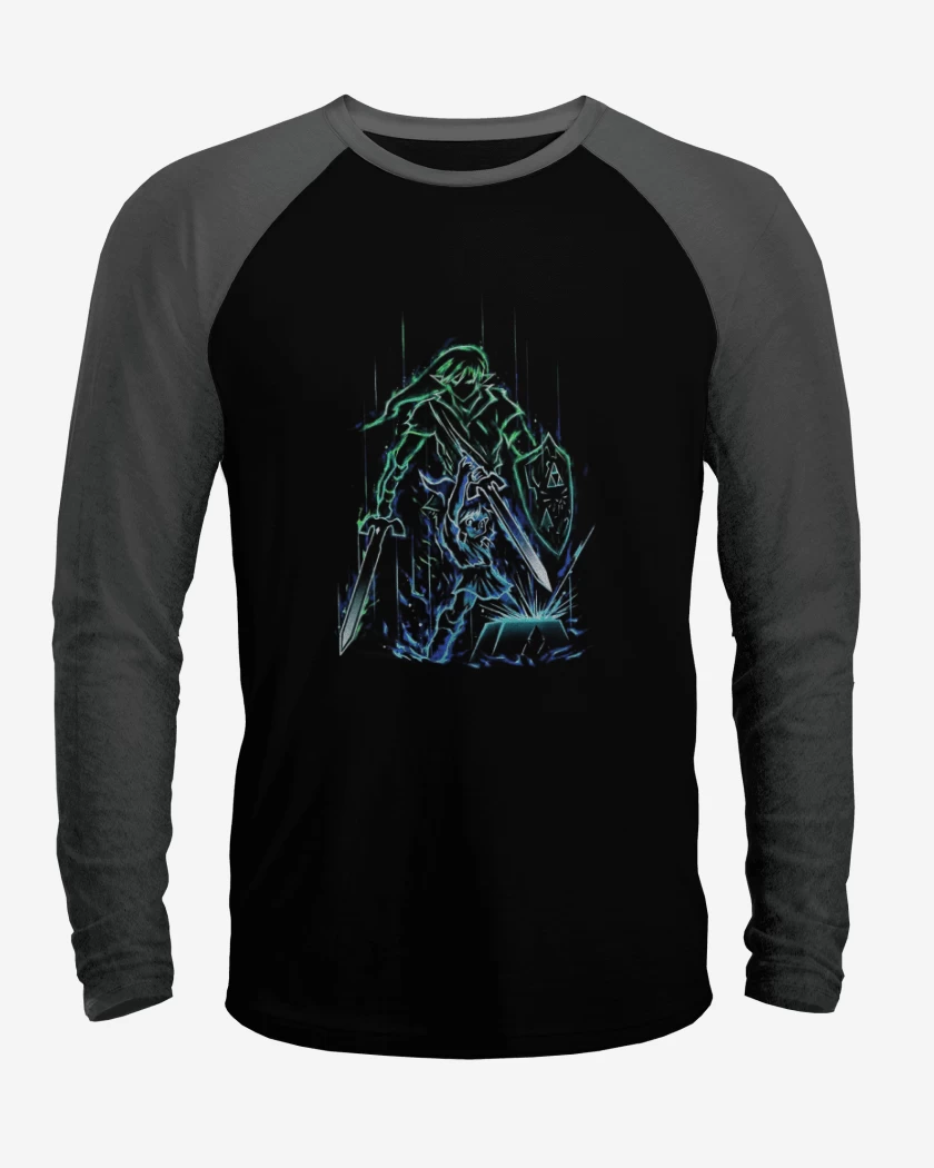Polera Raglan Negro / Negro Heather de Link neon