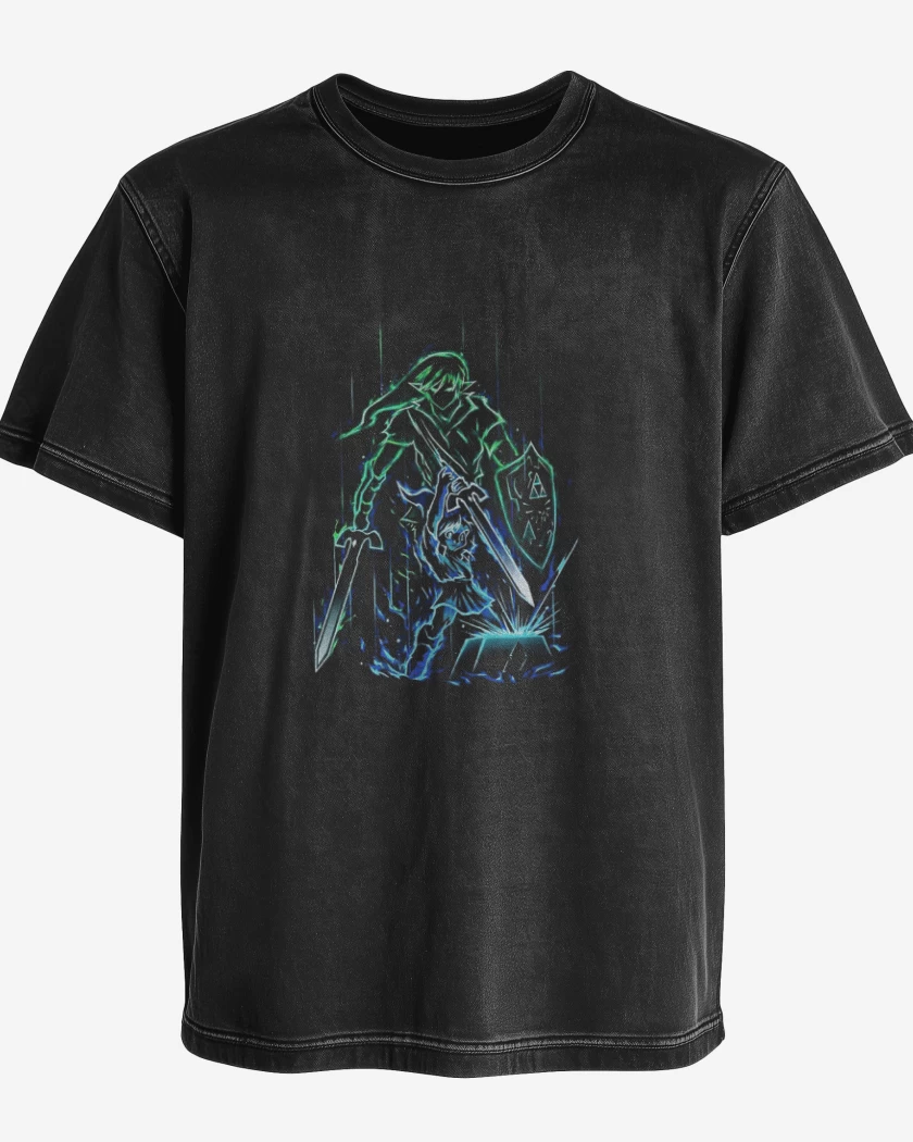 Polera desgastada Negro de Link neon