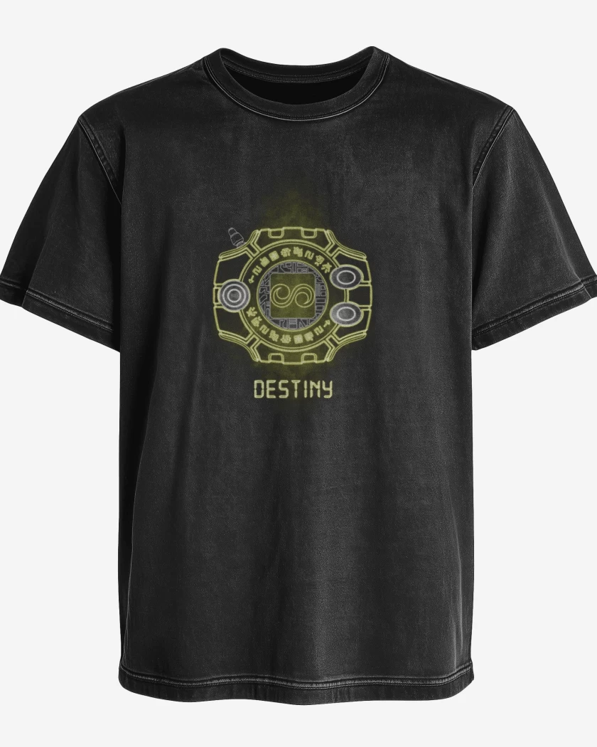 Polera desgastada Negro de digimon destiny