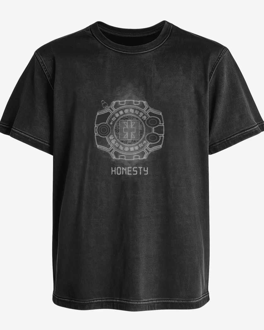 Polera desgastada Negro de digimon honesty