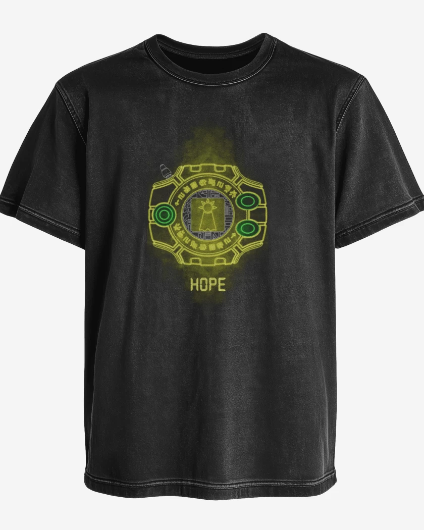 Polera desgastada Negro de digimon hope