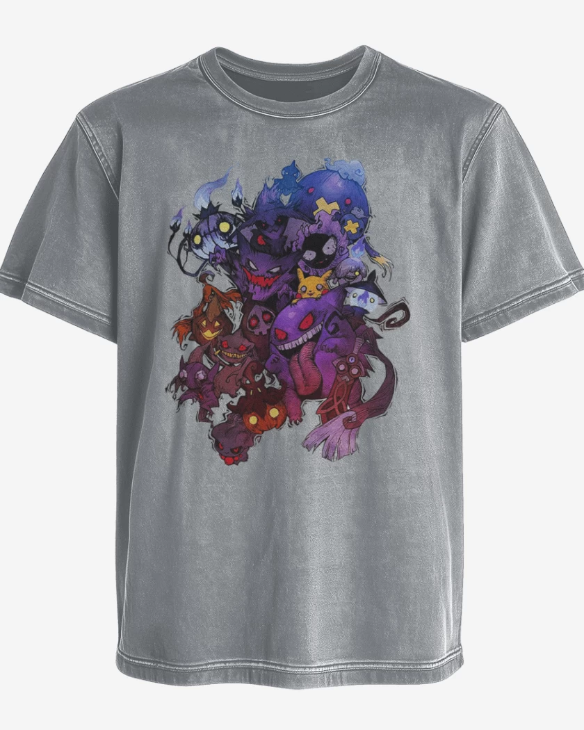 Polera desgastada Gris Melange de Pokemones fantasmas