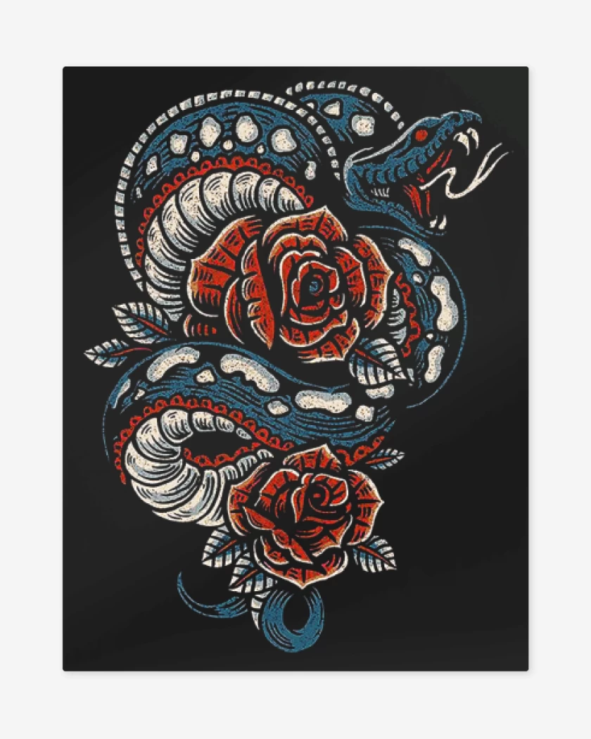 Print metalico Negro de Snake and roses