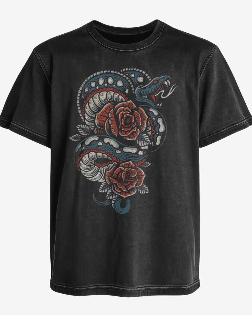 Polera desgastada Snake and roses