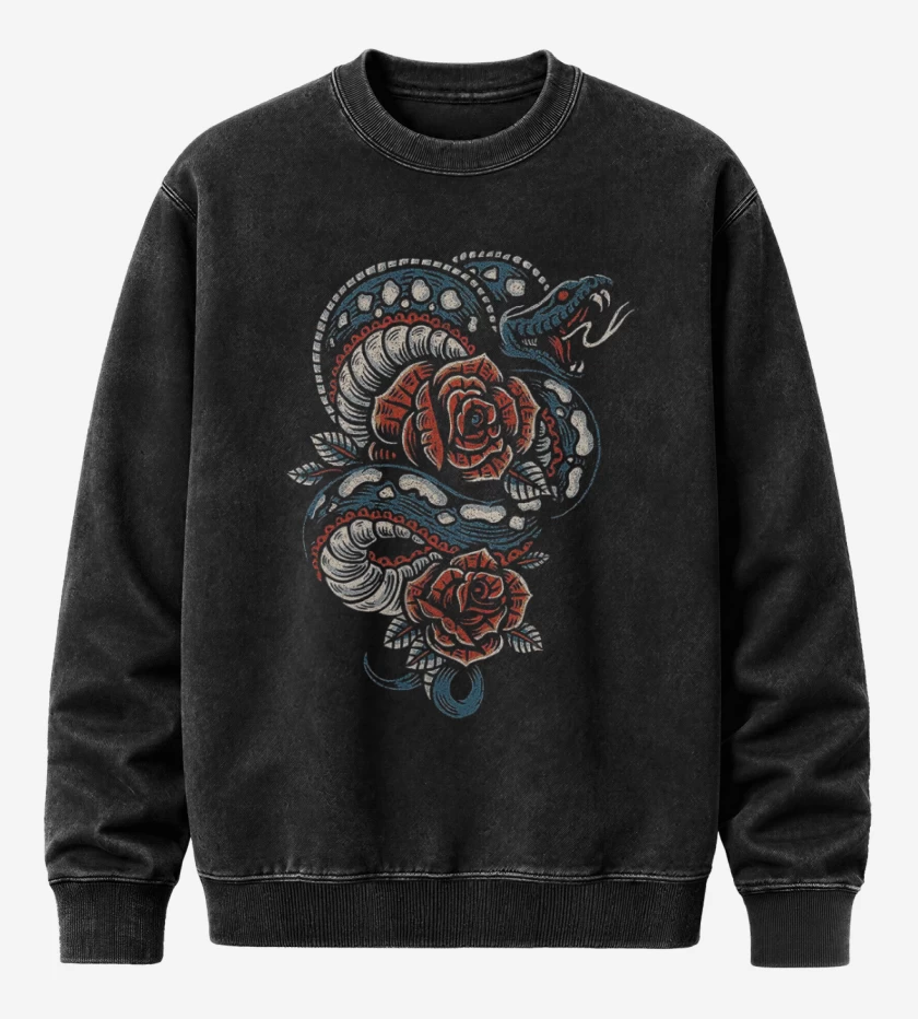 Poleron Polo Acid Wash Negro de Snake and roses