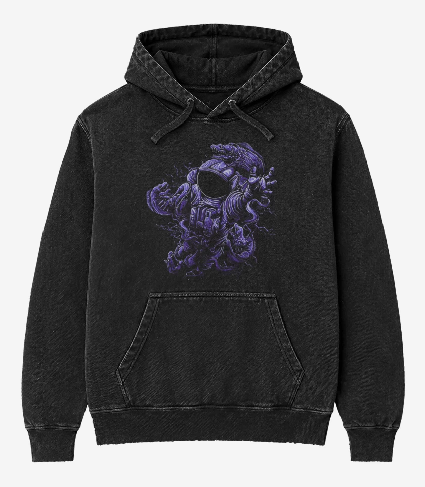 Poleron Canguro Acid Wash Negro de astronauta 11